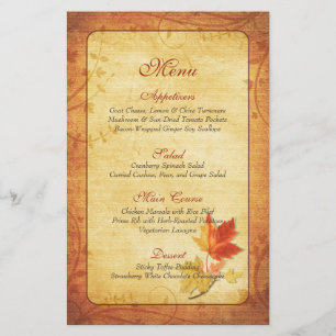 Fall Maple Leaves Wedding Menu Card