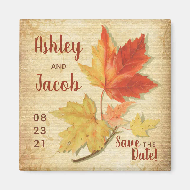 Fall Maple Leaves Wedding Save the Date Magnet | Zazzle