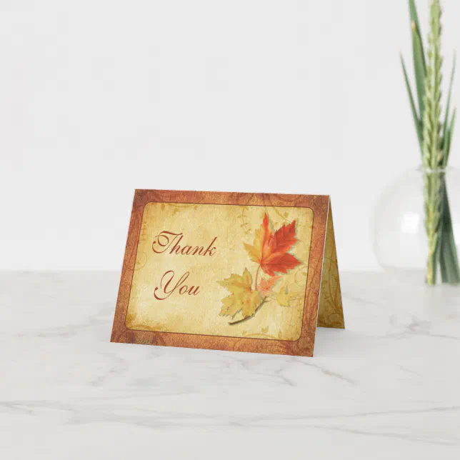 Fall Maple Leaves Wedding Thank You Card | Zazzle