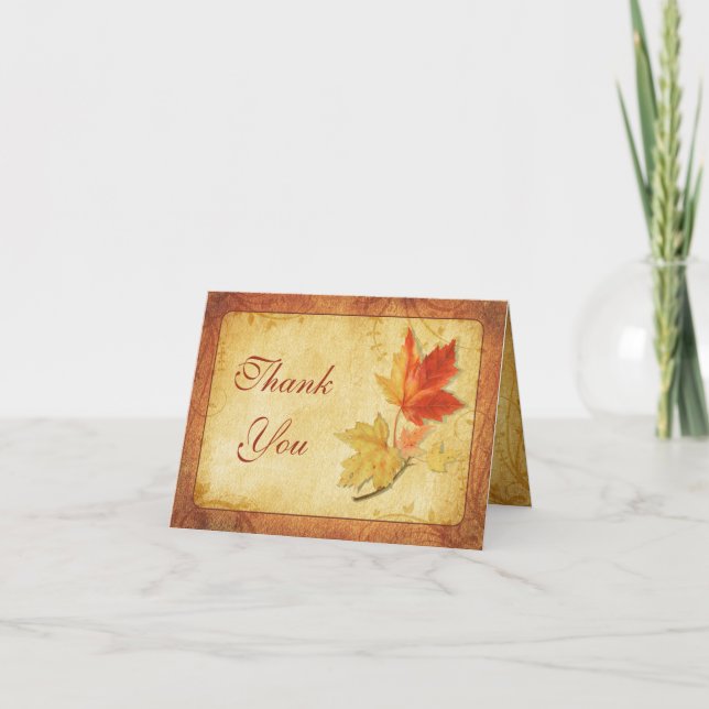 Fall Maple Leaves Wedding Thank You Card (Front)