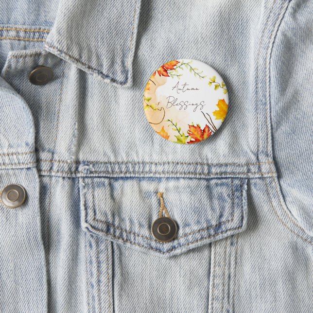 Fall maple leaves with custom text  button (In Situ)