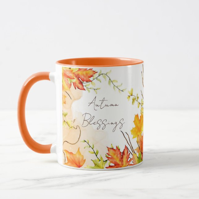 Fall maple leaves with custom text  mug (Left)