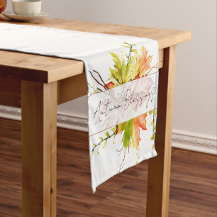 Fall maple leaves with custom text short table runner