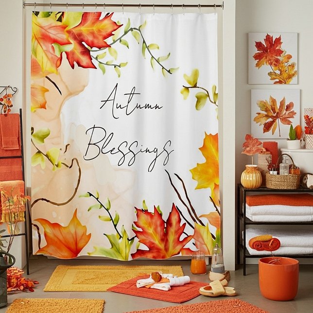 Fall maple leaves with custom text    shower curtain (Creator Uploaded)