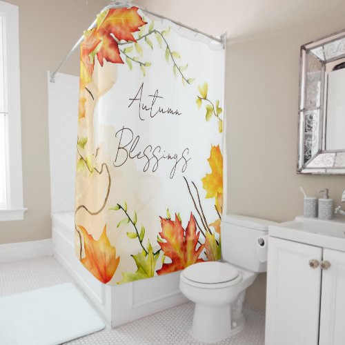 Fall maple leaves with custom text    shower curtain