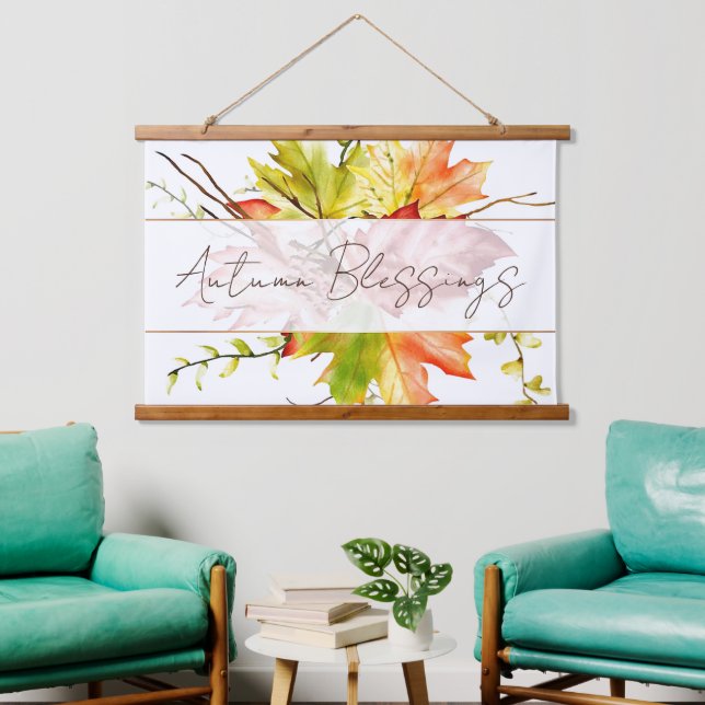 Fall maple leaves with custom text   tapestry (Living Room)