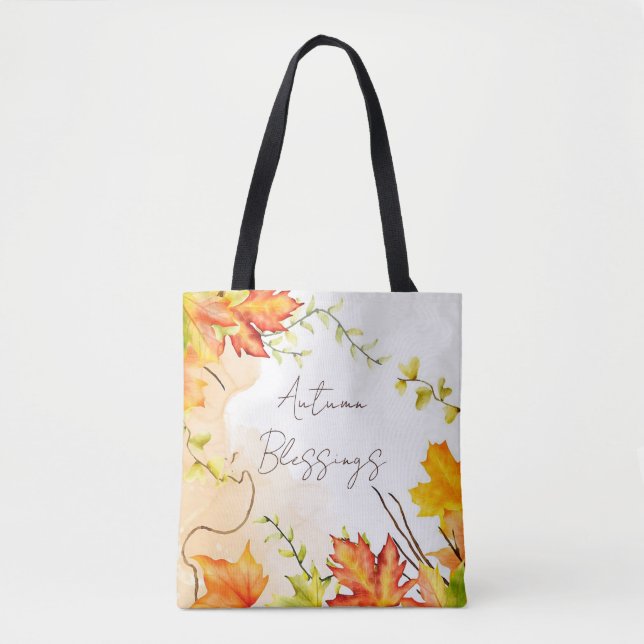 Fall maple leaves with custom text   tote bag (Front)