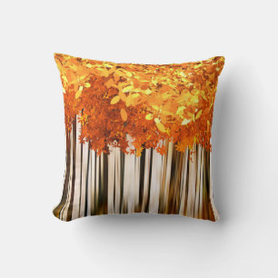 Fall maple tree forest autumn woods gray orange throw pillow