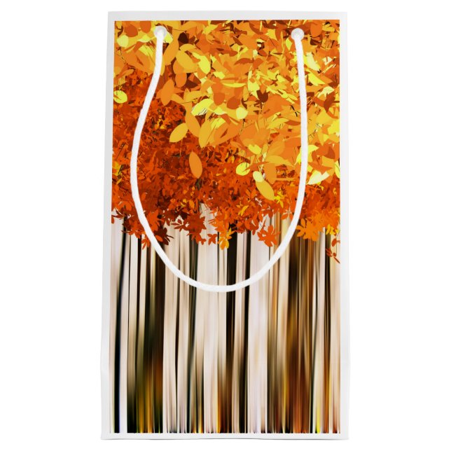 Fall maple tree forest autumn woods orange gray  small gift bag (Front)