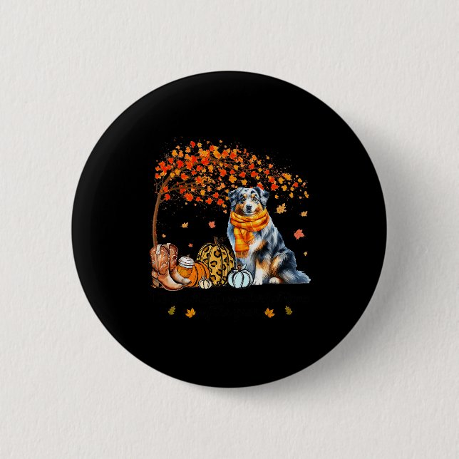 Fall Maple Tree Print Dog Lover Happy Thanksgiving Button (Front)