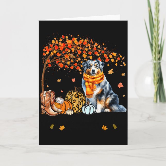 Fall Maple Tree Print Dog Lover Happy Thanksgiving Card (Front)