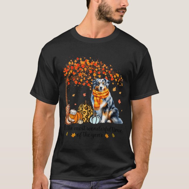 Fall Maple Tree Print Dog Lover Happy Thanksgiving T-Shirt (Front)
