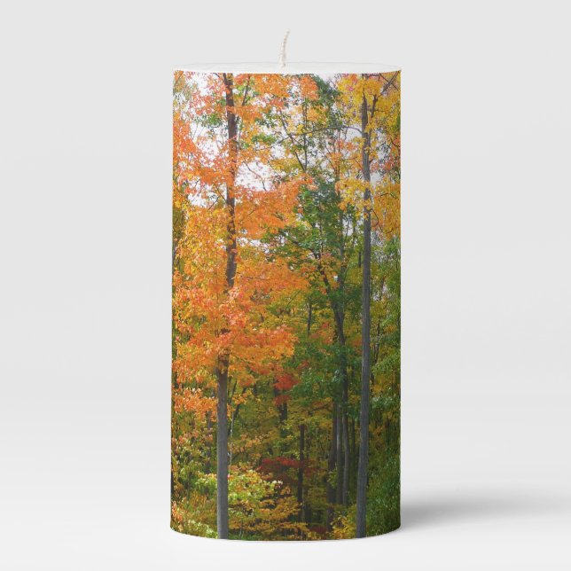 Fall Maple Trees Autumn Nature Photography Pillar Candle (Front)