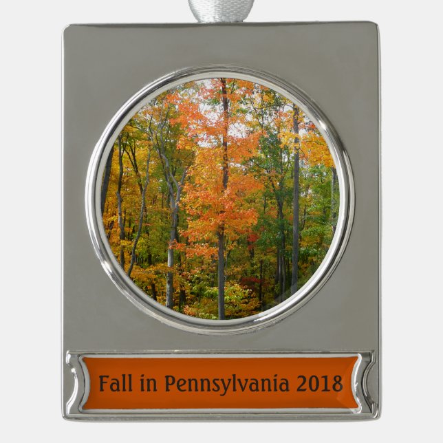 Fall Maple Trees Autumn Nature Photography Silver Plated Banner Ornament (Front)