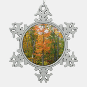 Fall Maple Trees Autumn Nature Photography Snowflake Pewter Christmas Ornament