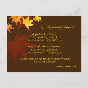 Fall Maple Wedding Accommodation Enclosure Postcard
