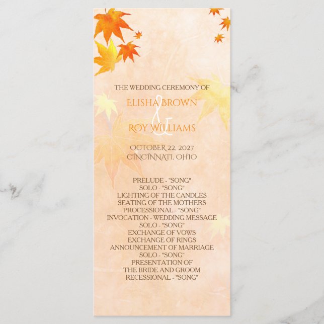 Fall Maple Wedding Celebration Program (Front)