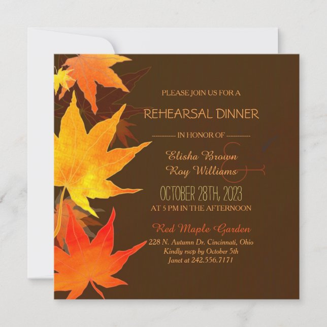 Fall Maple Wedding Rehearsal Dinner Invitation (Front)