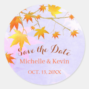 Fall Maple Wedding Save the Date Classic Round Sticker