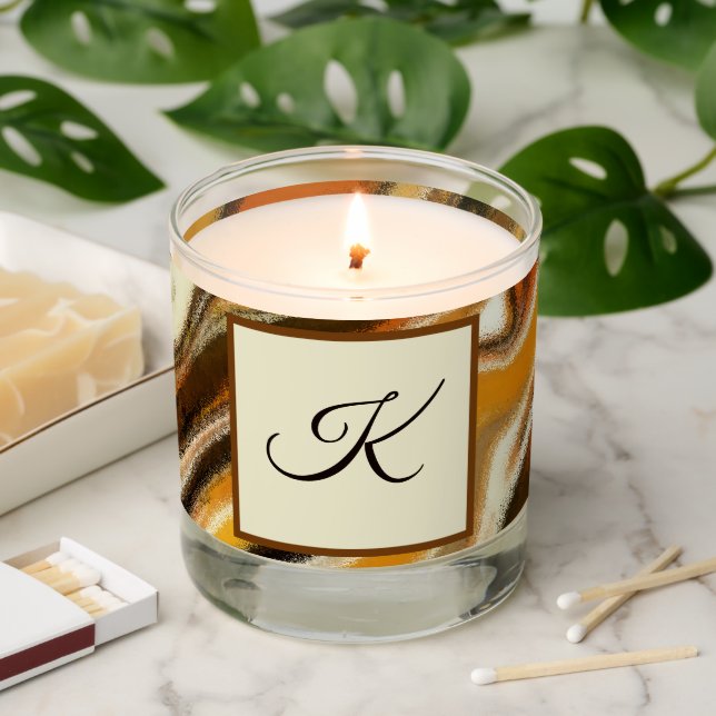 Fall marble monogram throw pillow scented candle (Lit)