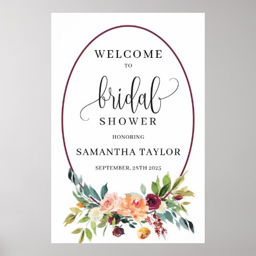 Fall marigold floral wreat welcome poster sign