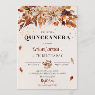 Fall Marigold Orange Flowers Boho Quinceanera Invitation