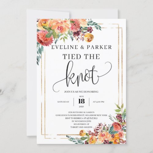 Fall Marigold tied the knot elopement invitation