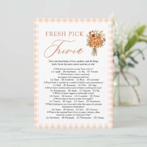 Fall Market Fresh Pick Trivia Bridal Shower Game Invitation