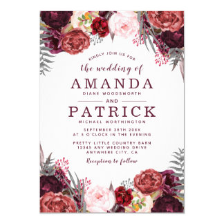 Peony Wedding Invitations Announcements Zazzle Fall Marsala Blush Peony Wedding Invitations