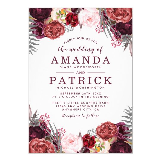 Fall Marsala Blush Peony Wedding Invitations Zazzle Fall Marsala Blush Peony Wedding Invitations