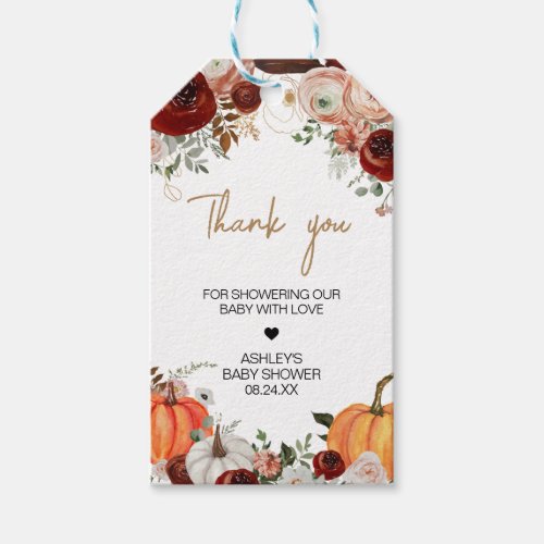 Fall Marsala Burgundy Floral Pumpkin Favor Tags