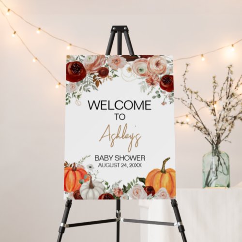 Fall Marsala Burgundy Floral Pumpkin Welcome Sign