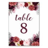 Fall Marsala Peony Wedding Table Number Cards