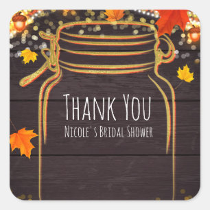 Fall Mason Jar Rustic Autumn Lights Favor Square Sticker