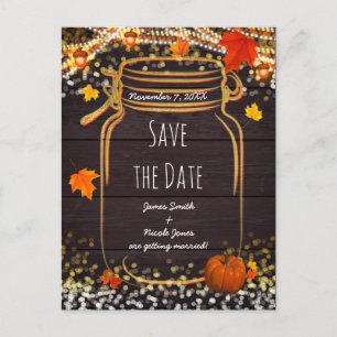Fall Mason Jar Rustic Autumn Save the Date Announcement Postcard