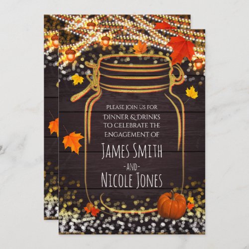 Fall Mason Jar Rustic Engagement Invitations