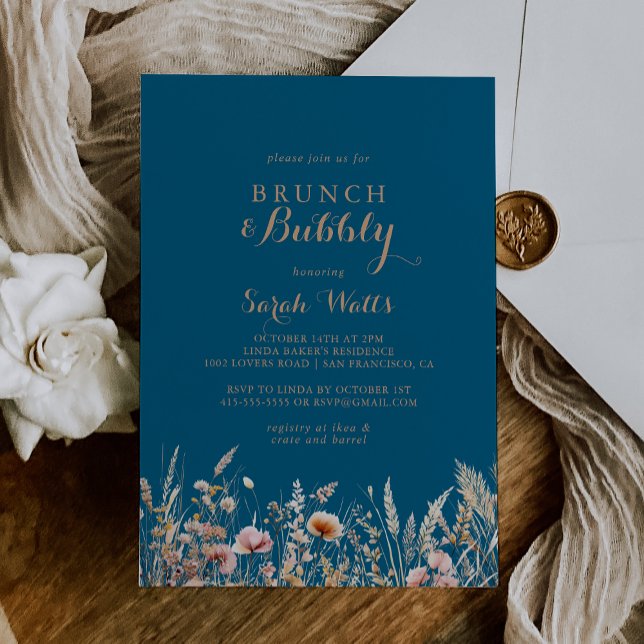 Fall Meadow Floral Brunch and Bubbly Bridal Shower Invitation (Creator Uploaded)