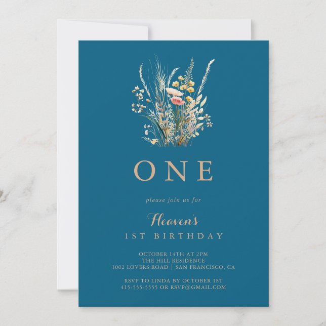 Fall Meadow Wild Floral First Birthday Party Invitation (Front)