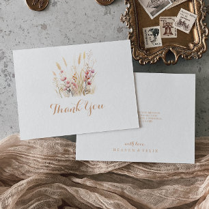 Fall Meadow Wild Floral Flat Wedding Thank You Card