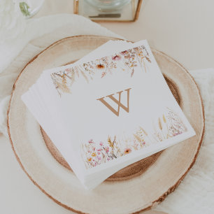 Fall Meadow Wild Floral Monogram Wedding  Napkins