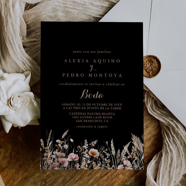 Fall Meadow Wild Floral Spanish Wedding Invitation (Creator Uploaded)