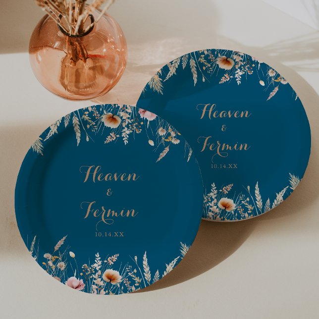 Fall Meadow Wild Floral Wedding Cake Paper Plates (Creator Uploaded)