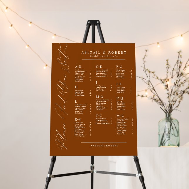 Fall Minimalist Alphabetical Wedding Seating Chart Foam Board (In Situ (Stand))