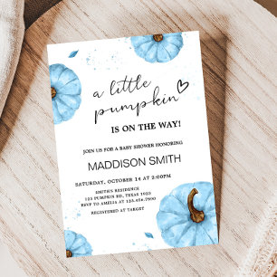 Fall Minimalist Blue Pumpkin Baby Shower Invitation