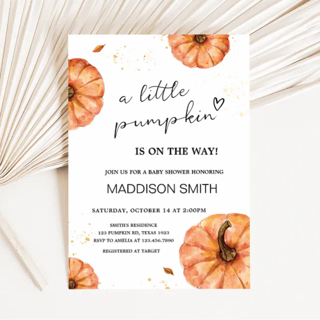 Fall Minimalist Pumpkin Baby Shower Invitation | Zazzle