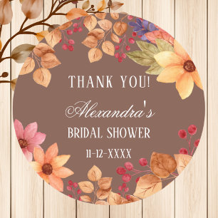 Fall Mocha Autumn Bridal Shower Thank You  Classic Round Sticker