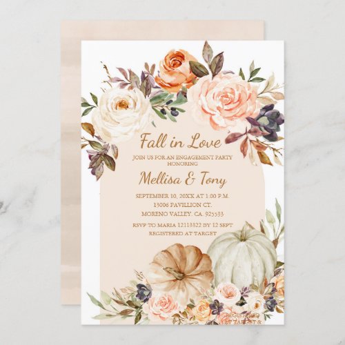 Fall Modern Arch Floral Pumpkin Falling in love   Invitation