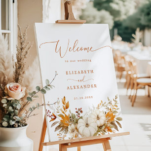 Fall Modern Burnt orange Wedding Welcome Foam Board