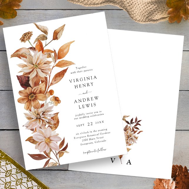 Fall Modern Floral Wedding Invitation (Fall Modern Floral Wedding Invitation back Monogram by Painted Paperie
)