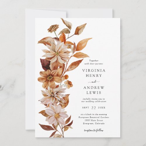 Fall Modern Floral Wedding Invitation